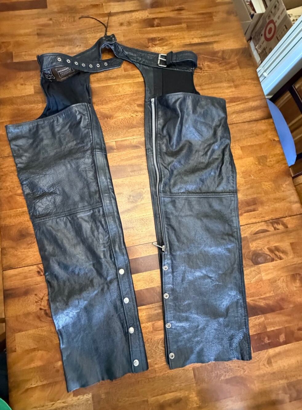 Howard’s Exclusive Leathers Motorcycle Chaps Blk Genuine Leather XL Biker Riding